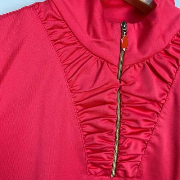 EP Pro Sleeveless Ruffle Golf Tennis Athletic Top Pink Ruffles Gold Zipper M - Picture 6 of 11